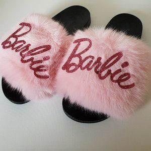 Barbie Faux Fir Pink Slides